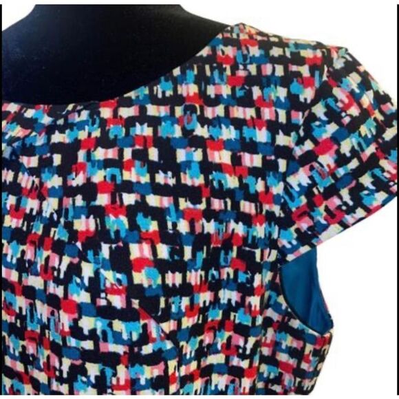 Black Label by Evan Picone A Line Multicolor Geo Print Dress with Cap Sleeves Sz - Picture 5 of 13